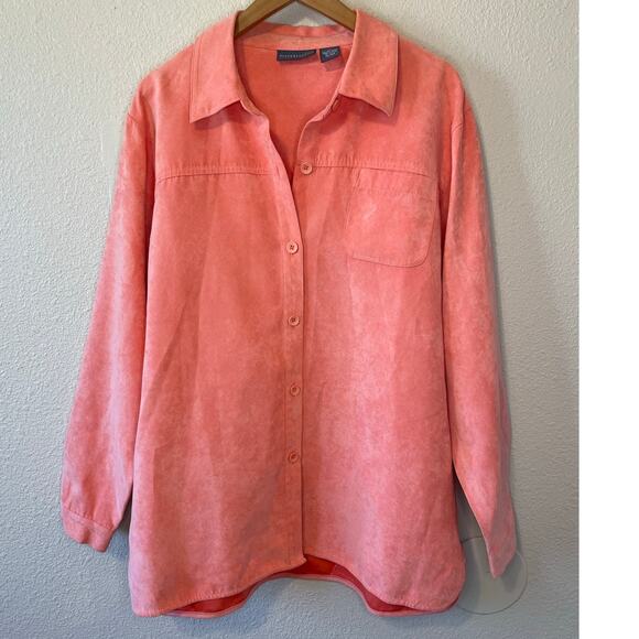 Relativity Faux Suede Button Up Coral/ Pink Chore Jacket Size XL - Picture 2 of 12